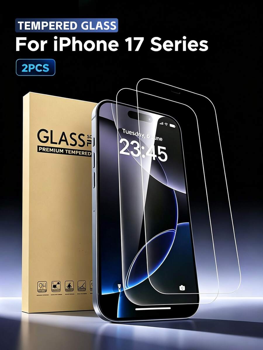 2 Packs Premium HD Clear Tempered Glass Screen Protector, 9H Hardness Anti-Scratch Anti-Fingerprint Oleophobic Coating, Bubble Free Easy Installation Case Friendly Full Coverage Transparent Screen Film, Compatible With IPhone 17 Pro Max/17 Pro/17 Air/17/16 Pro Max/15 Pro Max/14 Pro Max Series, Essential Daily Mobile Phone Protection Accessory For Men Women - Clear - View 1
