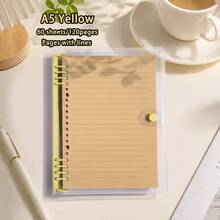 1pc PVC Transparent Cover Kraft Paper Loose-Leaf Notebook, B5/A5 Blank Lined Pages Diary, Detachable And Replaceable Inner Pages Handwriting Notebook, Suitable For Students Daily Writing And Note-Taking School Supplies - Mixed Colors - View 10
