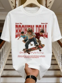 Camiseta de manga corta con cuello redondo suave y casual de verano para hombre, con estampado gráfico de skate, adecuada para uso diario. - Blanco - Ver 4