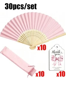 Juego de abanicos de mano plegables elegantes de color rosa, incluye tarjeta de agradecimiento y bolsa de regalo, abanico de mano de bambú nupcial, adecuado como regalo para damas de honor y decoración de boda, perfecto para fiestas, eventos y accesorios de verano - Multicolor - Ver 13