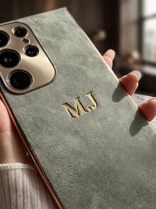 Customized Personalized Name Phone Case, Compatible With Samsung Galaxy S25 S24 S23 S22 Ultra S25 S24 S23 S22 Plus, Luxury Electroplated Edge Leather Metal Camera Protection Case, 3D DIY Engraving, Customizable Name Initials, Shockproof Protective Case, Compatible With 17 16 15 14 13 12 11 Pro Max 17 Air - Grey - View 3