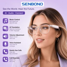 SENBONO Fashion AI Translation Smart Glasses Suitable For Women And Men, Support Over 100 Languages Real-Time Translation, Multi-Functional Audio Glasses With Built-In Microphone And Speaker, Can Answer/Reject Calls, Volume Control, Music Playback And Voice Call - View 1