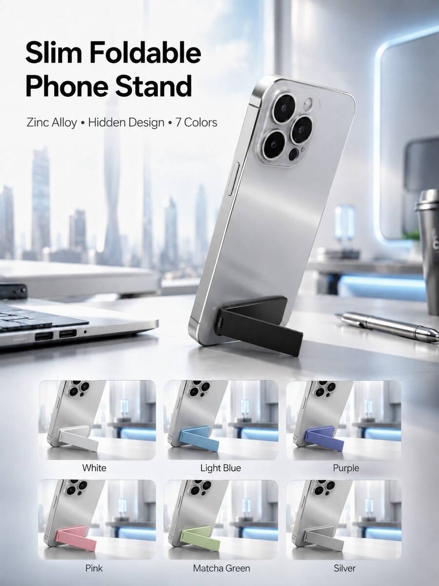 1pc Ultra-Thin Foldable Phone Stand, Invisible Self-Adhesive Support Bracket, Portable Mini Desktop Phone Holder, Adjustable Universal Phone Stand, Suitable For Travel And Office, Compatible With All Smartphones - Multicolor - View 1