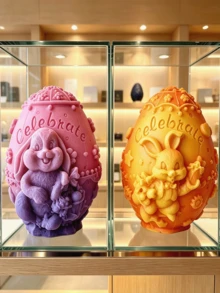 Rabbit Silicone Handmade Mold 3D Sitting Rabbit/Flower Hugging Rabbit Egg/Smiling Rabbit Egg 3 Styles Optional Aromatherapy Candle Plaster Resin Cement Handmade Soap Chocolate DIY Mold Easy Release Silicone Reusable Easter Gift Parent-Child Handmade Best Friend Birthday Gift Spring Home Decor - A - View 3