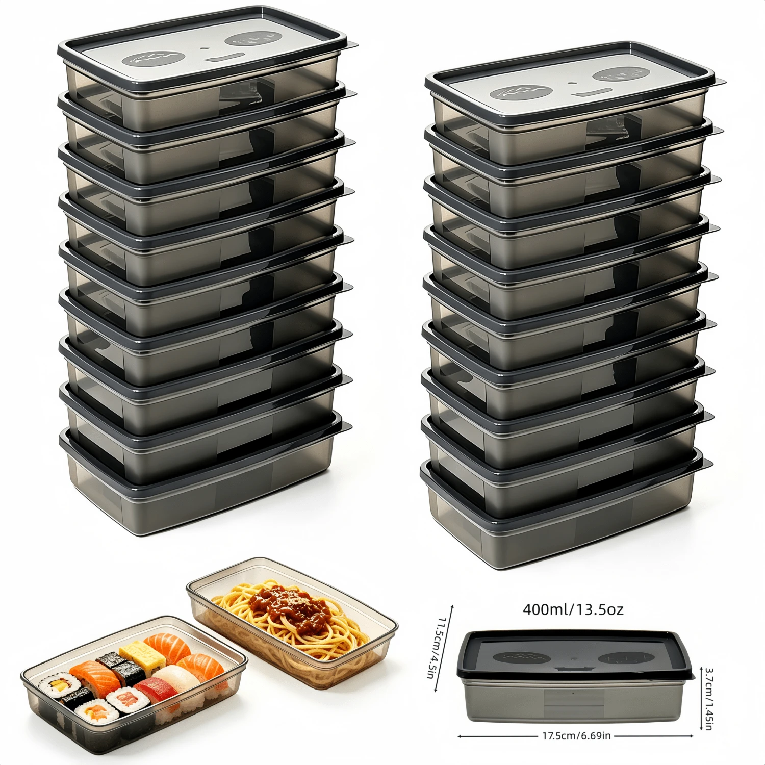 12pcs Morandi Color Food Storage Containers, Includes 6 Rectangular Boxes And 6 Black Lids, 400ml PP Heat-Resistant Meal Prep Bento Boxes, Stackable Nordic Style Kitchen Organizer Boxes, Portable Office Picnic Travel Snack Boxes - Black - View 1