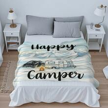[Soft & Warm Digital Flannel Blanket] Happy Camper Digital Print Flannel Throw Blanket, Soft & Warm Multi-Purpose All-Season Sofa Bed Office Travel Camping Style Small Blanket, Modern Knitted Polyester 1pc - Multicolor - View 11