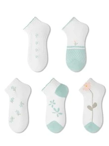 ZUJO 5 Pairs Women's Short Socks, Floral Pattern, Suitable For Spring Autumn Summer Daily Wear, Simple And Comfortable, Random Colors - Multicolor - View 5