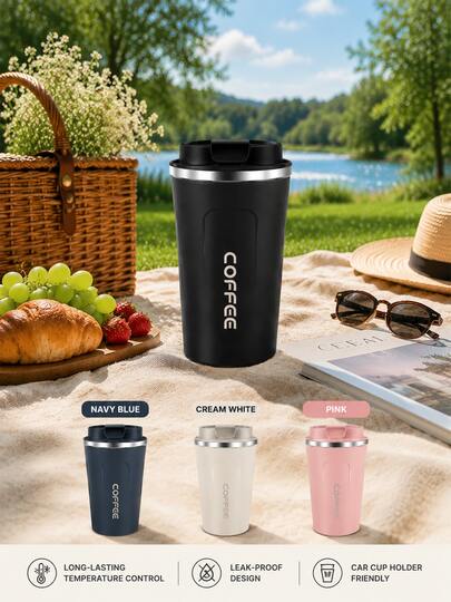 Fashionable Reusable Coffee Cup Modern Stainless Steel Travel Mug Student Friendly Minimalist Vacuum Insulated Cup Leak-Proof Travel Cup With Lid Suitable For Hot And Cold Drinks Essential For Back To School Season Travel Season Camping Outdoor BBQ