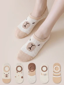 ZUJO 5 Pairs Women's Short Socks, Capybara & Cartoon Pattern, Suitable For Spring, Autumn, Summer Daily Wear, Simple And Comfortable, Random Color - Multicolor - View 7