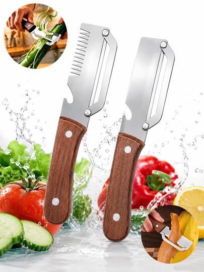 1/2pcs 2026 New Multifunctional Vegetable Peeler, Stainless Steel One-Piece Peeler With Bottle Opener, Thickened Fruit Peeling Knife, Can Slice Scallions And Peel Fruit