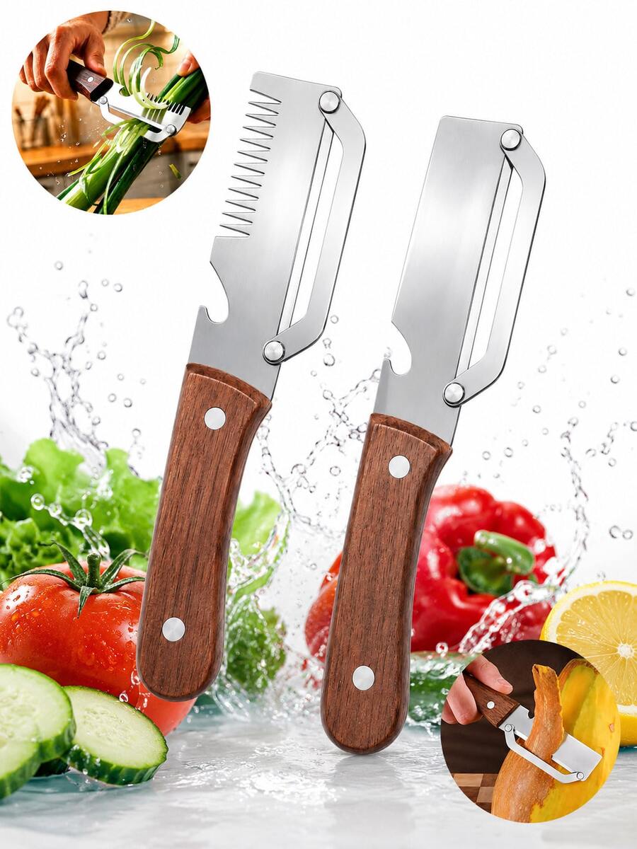 1/2PCS 2026 New Multi-Functional Vegetable Peeler, All-In-One Stainless Steel Peeler With Bottle Opener, Thickened Fruit Peeler Cutter For Shredding Scallions And Peeling Fruits