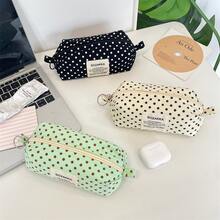 1pc Back To School Simple Polka Dot Pencil Case Lightweight Canvas Zipper Pen Bag, Large Capacity Stationery Storage Pouch, Fashion Dot Print Student Pen Organizer For Middle High School Girls - Pencil Case - View 7