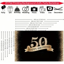 1 pieza Pancarta de 50º cumpleaños en negro & dorado, material de poliéster, adecuada para cumpleaños, reunión de amigos, celebración de aniversario, boda, decoración interior/exterior, decoración del hogar, jardín, decoración del patio y tema general - A - Ver 3