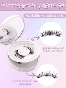 FindLove 2 Pairs Magnetic Eyelashes Comic False Eyelash Natural Look Reusable Magnetic Lashes With Wearing Clips Wear No Glue Needed Lashes Magnetic Eyelash Set Makeup Tools - White - View 4