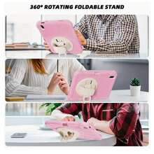 1 Pc, Compatible With IPad 10/11 (A16) Case, 12 Shock-Resistant Tablet Case, 360-Degree Rotating Stand Case With Carrying Strap, Shock-Absorbing Three-Layer Full-Coverage Protection, Silicone + PC Shell - Pink + - View 5