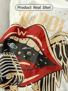 Herren Sommer Lässig Weiches Rundhals Kurzarm-Shirt, Rock Roll Mikrofon Muster Grafik ist für den täglichen Gebrauch geeignet. - Weiss - Übersicht 2