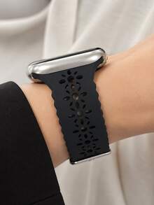 1pc Black Hollow Casual Watch Band, Compatible With Apple Watch 38mm 40mm 41mm 42mm 44mm 45mm 46mm 49mm, Sports Strap Compatible With Apple Watch Ultra 12 11 10 9 8 7 SE3 6 5 4 3 2 1 Ultra4, Fashion Smartwatch Band - Black - View 2