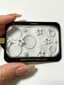 時尚可愛 3D 粉色花朵珍珠透明玻璃相機鏡頭保護蓋，適用於 iPhone 17 Pro Max 17 Pro - 珍珠透明花朵 - 查看 3