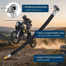 6pcs Tire Inflator Adapter Set, Brass Air Pump Valve Clip With Extension Hose, Quick Release Connector For Car, Motorcycle, Bicycle - Black - View 7