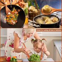 COOKDEVIL 3 PiecesWooden Kitchen Utensil Set, Natural Wooden Spurtle Spoon Set, Non-Stick Cookware Tools For Rice And Stir-Frying, Handcrafted Essentials – Perfect Gift For Mother's Day, Father's Day, Christmas, Thanksgiving | Stylish, Durable, - Wood Color - View 2