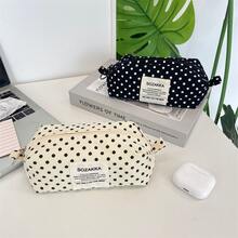 1pc Back To School Simple Polka Dot Pencil Case Lightweight Canvas Zipper Pen Bag, Large Capacity Stationery Storage Pouch, Fashion Dot Print Student Pen Organizer For Middle High School Girls - Pencil Case - View 3