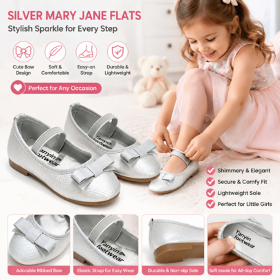 1 Pair Girls Children's Pearl Bow Decor Shiny Leather Fashion Princess Lady Mary Jane Cute Versatile Mary Jane Princess Shoes Bow Flat Ballet Shoes