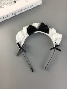 6件組法式復古蕾絲純真蝴蝶結Cosplay女僕髮夾可愛髮箍套裝，外出用髮箍 - 彩色 - 查看 7
