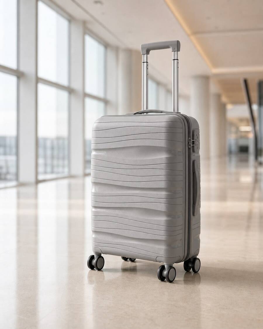 Carry-On Suitcase 10kg Premium Polypropylene PP Ultra Resistant Expandable With 360 Degree Double Wheels Built-In Lock Organized Internal Compartment Hand Luggage Rigid Bag - Grey - View 1