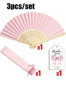 Juego de abanicos de mano plegables elegantes de color rosa, incluye tarjeta de agradecimiento y bolsa de regalo, abanico de mano de bambú nupcial, adecuado como regalo para damas de honor y decoración de boda, perfecto para fiestas, eventos y accesorios de verano - Multicolor - Ver 12