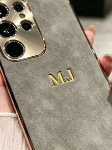 Customized Personalized Name Phone Case, Compatible With Samsung Galaxy S25 S24 S23 S22 Ultra S25 S24 S23 S22 Plus, Luxury Electroplated Edge Leather Metal Camera Protection Case, 3D DIY Engraving, Customizable Name Initials, Shockproof Protective Case, Compatible With 17 16 15 14 13 12 11 Pro Max 17 Air - Grey - View 6