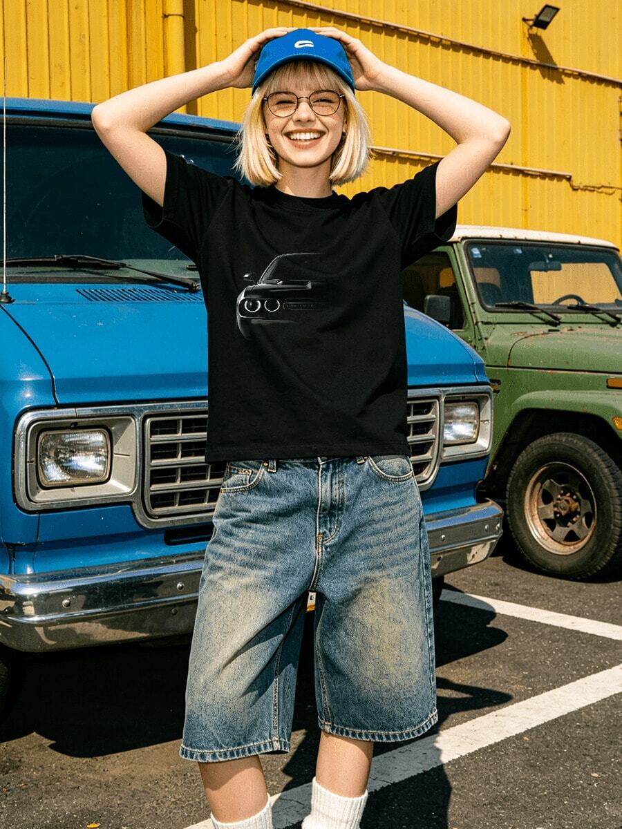Damen Sommer Locker Lässig-Hemd, weiche Baumwolle Rundhals Kurzarm Tops, Vintage Europäisch Amerikanisch Streetstyle. - Schwarz - Übersicht 1