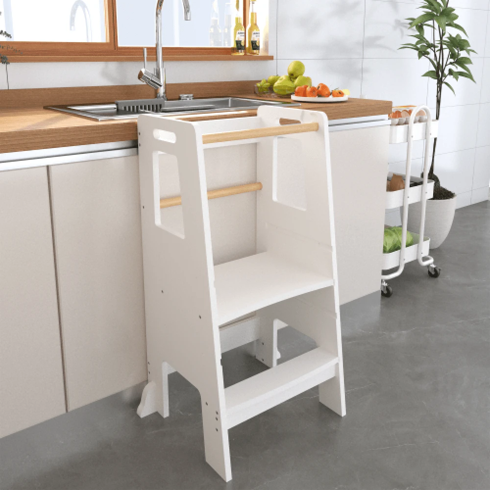 Velacasa Kids Standing Tower, Child Kitchen Step Stool Toddler Wood Stepping Stool - Children's Montessori Stool - Adjustable Height, Ideal Kids Kitchen Step Stool For Learning New Skills, White 16.45"D X 17.63"W X 35.82"H - 預設 - 查看 1