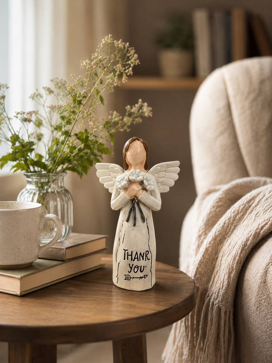 Dekorative Engelsfigur der Dankbarkeit, Harz-Engelsstatue mit Blumenstrauß, Dankesgeschenk zum Gedenken, gemütliche Dekoration für Wohnzimmer und Schlafzimmer - Engelsstrauß - Übersicht 1