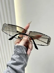 1對金屬Y2K鏤空個性化眼鏡，適合派對、騎單車、開車、旅行 - 銀色 - 查看 2