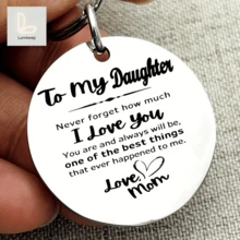 To My Daughter Keychain Stainless Steel Round Pendant Mom Gift Love You Forever Sentimental Keepsake Birthday Christmas Valentine's Day Present For Daughter From Mom Car Bag Charm - A - View 3