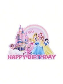 New Princess-Themed Cake Topper Set, Paper Material, Pink, Blue, And Purple Colors, Cartoon Princess Castle Design, Birthday Party Dessert Table Decoration - Multicolor - View 2