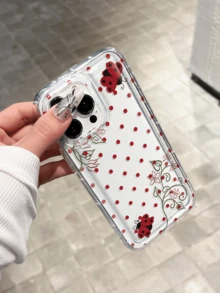 波點瓢蟲花卉透明防震手機殼，適用於 Apple 16 Pro Max/XS/11/12/15 Pro Max/13/14/15/16 Pro Max/15 Pro/13 Pro Max/17 Pro Max/12 Pro Max A54 5G/A52/A14/A15/A12/S22/S21/A33 5G/A32 5G/Galaxy A55 5G/S23 Ultra/S25（國際版，非本地機型） - 紅色 - 查看 3