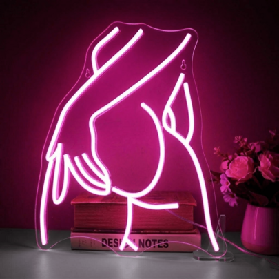 Pink Line Art LED Neon Light, Dimmable Wall Decor For Aesthetic Bedroom, Modern Apartment, Vanity Room & Home Office(Size:38.5*29cm/15.16*11.42in)