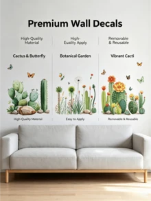 A Refreshing Watercolor Cactus Wall Sticker, Perfect For Decorating Your Bedroom, Living Room, Or Hallway Baseboards. Featuring Forest-Style Tropical Flowers, Green Plants, And Butterflies, It's Great For Creating A Fresh And Natural Home Vibe. - Wall Stickers - View 4