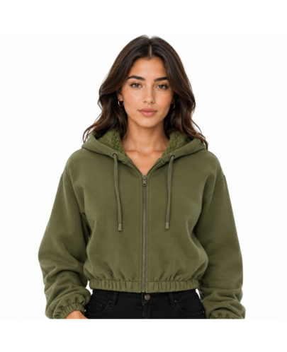 Jaqueta Feminina Moletom Capuz Peluciado Verde .1002273