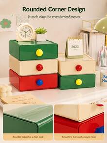 Dopamine Desktop Storage Box, Stackable Drawer-Style Plastic Organizer, Suitable For Office, Home, Bathroom And Entryway, Multi-Scenario Use For Desk, Nightstand And Coffee Table, Great Back To School Gift - Multicolor - View 10