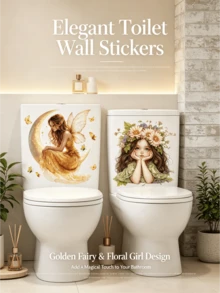 1pc Healing Fairy Tale Style Toilet Decor Sticker, Forest Flower Fairy/Moonlight Fairy Design, Waterproof Removable Bathroom Wall DIY Renovation Style Sticker - Wall Stickers - View 1
