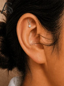AnlaScheer 1 Stück Moissanit 925er Sterlingsilber Einzelstein Quaste Kette Helix Knorpel Piercing Ohrring, Damen Verlobungs Hochzeit Braut Schmuck - Silber - Übersicht 2