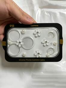 時尚可愛 3D 粉色花朵珍珠透明玻璃相機鏡頭保護蓋，適用於 iPhone 17 Pro Max 17 Pro - 珍珠透明花朵 - 查看 1