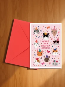 1PC Cute Cat Pattern Birthday Greeting Card, Blessing Card For Cat Lovers, Suitable For Family, Partner, Friends, Colleagues - A - View 14