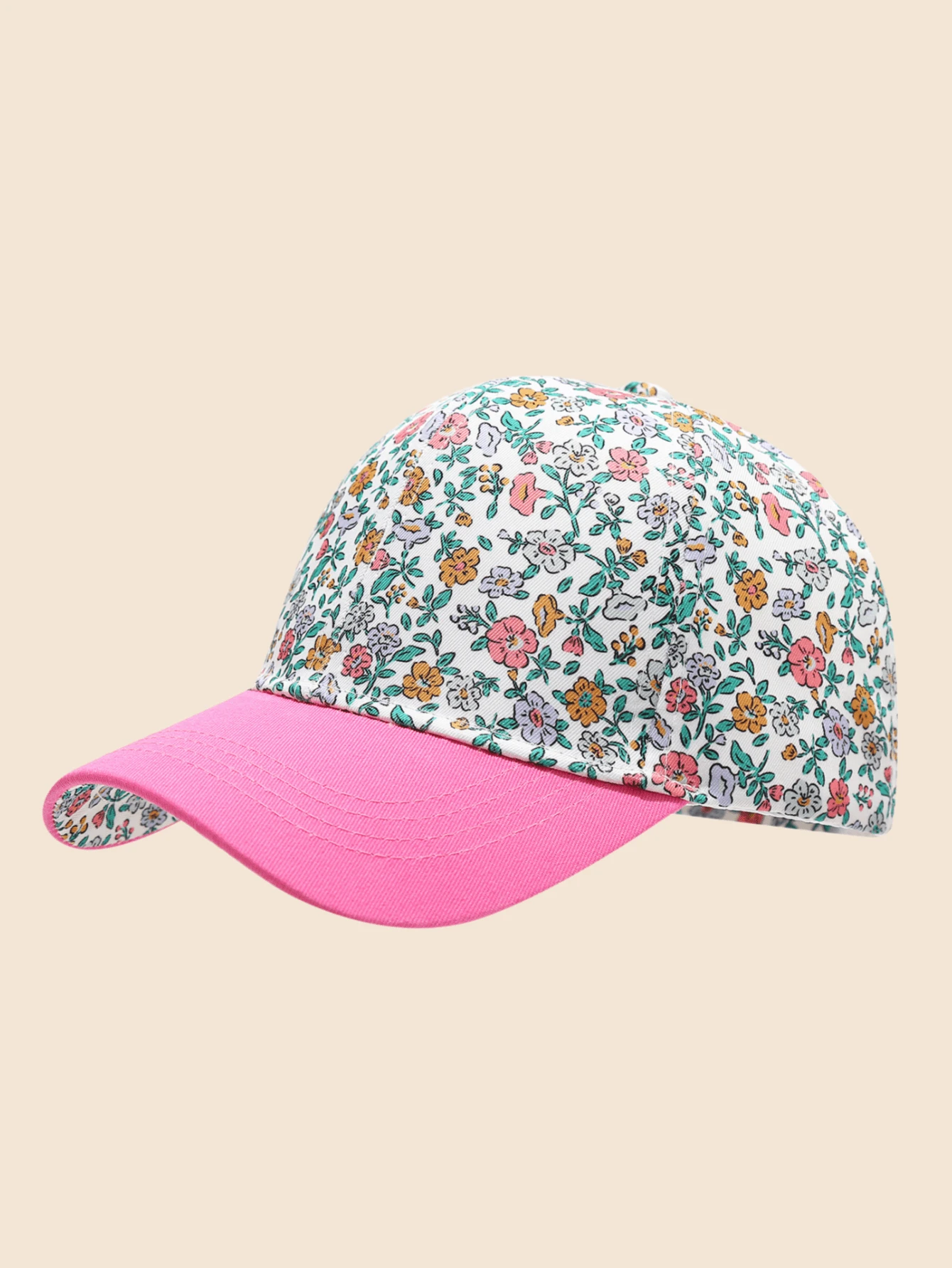 Spring/Summer Girls Baseball Cap, Floral Colorblock Baseball Cap, Digital Print Baseball Cap, Sun Hat, Curved Brim Hat - Patchwork Small Floral Pattern - View 1