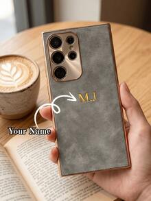 Customized Personalized Name Phone Case, Compatible With Samsung Galaxy S25 S24 S23 S22 Ultra S25 S24 S23 S22 Plus, Luxury Electroplated Edge Leather Metal Camera Protection Case, 3D DIY Engraving, Customizable Name Initials, Shockproof Protective Case, Compatible With 17 16 15 14 13 12 11 Pro Max 17 Air - Grey - View 2