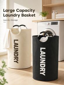 Letter Laundry Basket With Padded Handle - Fabric Laundry Bin, Foldable Round Basket, Back To School, College Dorm Essentials - Multicolor - View 2