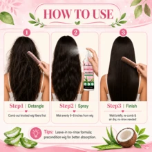 Semprotan Perawatan Wig, Semprotan Lotion Wig, Ekstrak Lidah Buaya dan Kelapa, Anti-Frizz, Hidrasi Mendalam, Menghaluskan Rambut Kusut, Mudah Disisir, Memperpanjang Umur Pakai, Cocok untuk Rambut Sintetis dan Alami, Kondisioner Tanpa Bilas, Cairan Perawatan Wig Tanpa Bilas, Menambah Kilau Alami - 100ml - View 11