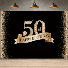1 pieza Pancarta de 50º cumpleaños en negro & dorado, material de poliéster, adecuada para cumpleaños, reunión de amigos, celebración de aniversario, boda, decoración interior/exterior, decoración del hogar, jardín, decoración del patio y tema general - A - Ver 6